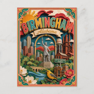 PopCut States Birmingham Alabama Paper Art Postcard