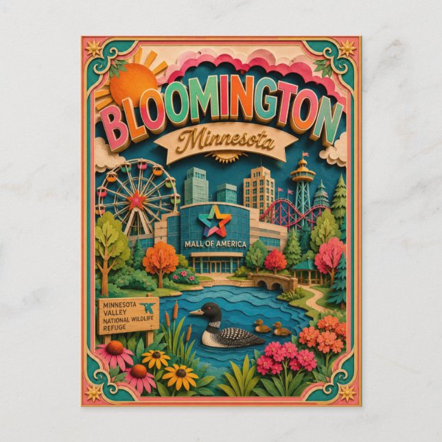 PopCut States Bloomington Minnesota Paper Art Postcard (Front)