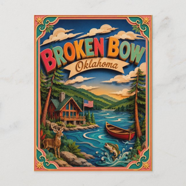 PopCut States Broken Bow Oklahoma Paper Art Postcard (Front)