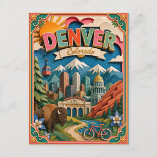 PopCut States Denver Colorado Paper Art Postcard