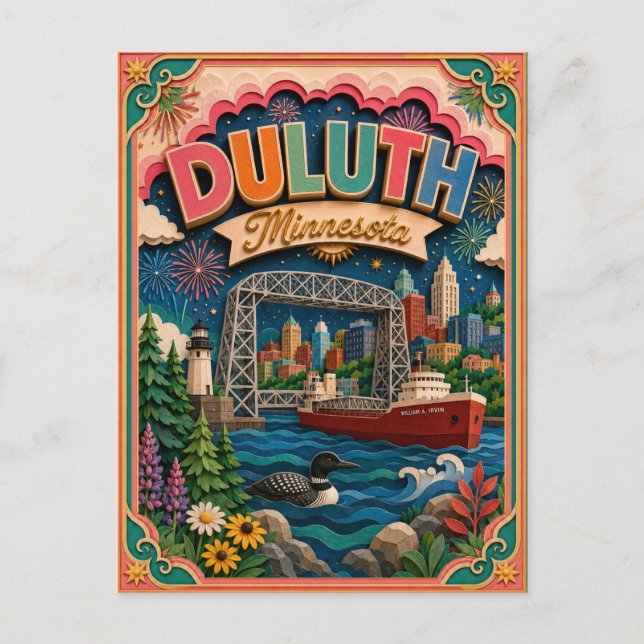 PopCut States Duluth Minnesota Paper Art Postcard (Front)