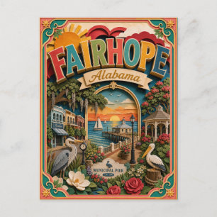 PopCut States Fairhope Alabama Paper Art Postcard