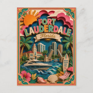 PopCut States Fort Lauderdale Florida Paper Art Postcard