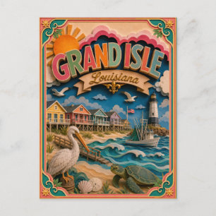 PopCut States Grand Isle Louisiana Paper Art Postcard