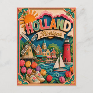 PopCut States Holland Michigan Paper Art Postcard