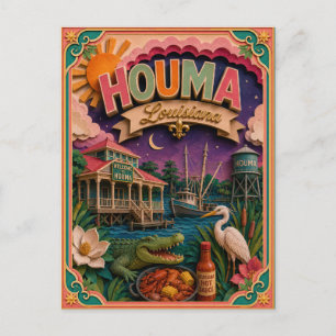 PopCut States Houma Louisiana Paper Art Postcard