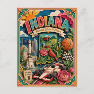 PopCut States Indiana Colourful 3D Paper Art Postcard
