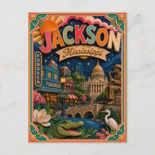 PopCut States Jackson Mississippi Paper Art Postcard