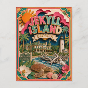 PopCut States Jekyll Island Georgia Paper Art Postcard