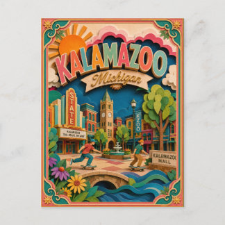 PopCut States Kalamazoo Michigan Paper Art Postcard