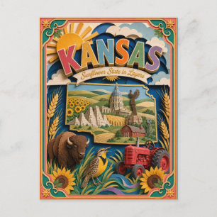 PopCut States Kansas Colourful 3D Paper Art Postcard