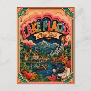 PopCut States Lake Placid New York Paper Art Postcard