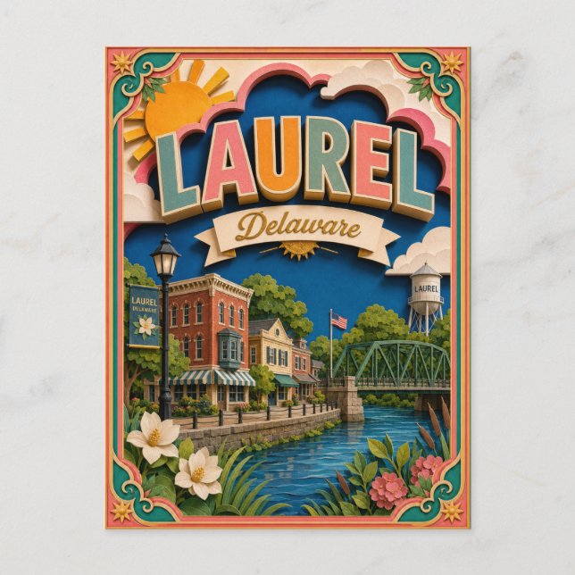 PopCut States Laurel Delaware Paper Art Postcard (Front)