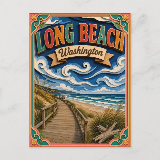 PopCut States Long Beach Washington Paper Art Postcard (Front)