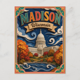 PopCut States Madison Wisconsin Paper Art Postcard
