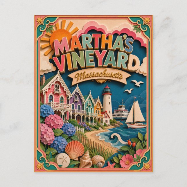 PopCut States Martha’s Vineyard Massachusetts Postcard (Front)