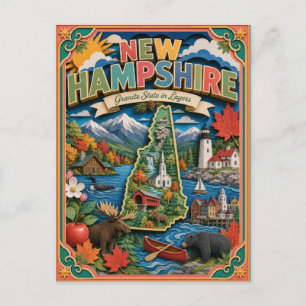 PopCut States New Hampshire Colourful 3D Paper Art Postcard