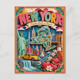 PopCut States New York Colourful 3D Paper Art Postcard