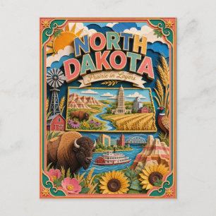 PopCut States North Dakota Colourful 3D Paper Art Postcard