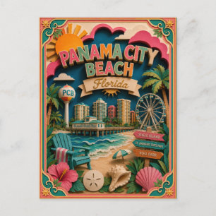 PopCut States Panama City Beach Florida Paper Art  Postcard