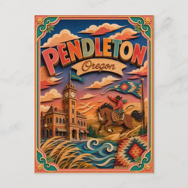 PopCut States Pendleton Oregon Paper Art Postcard (Front)