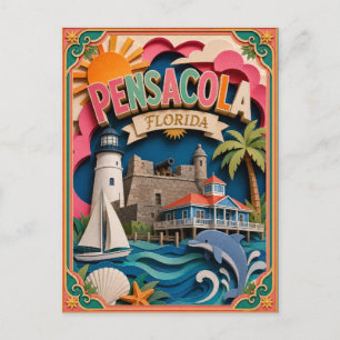 PopCut States Pensacola Florida Paper Art  Postcard