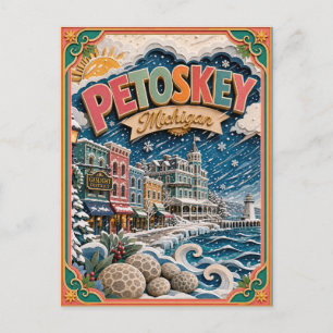 PopCut States Petoskey Michigan Paper Art Postcard