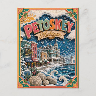 PopCut States Petoskey Michigan Paper Art Postcard