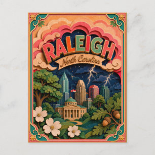 PopCut States Raleigh North Carolina Paper Art Postcard