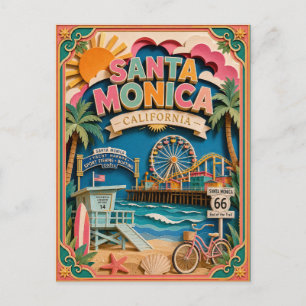 PopCut States Santa Monica California Paper Art Postcard