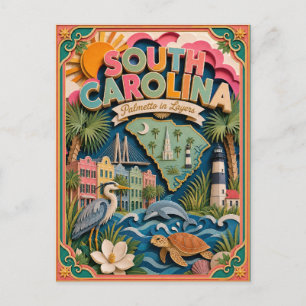 PopCut States South Carolina Colourful 3D Paper Ar Postcard