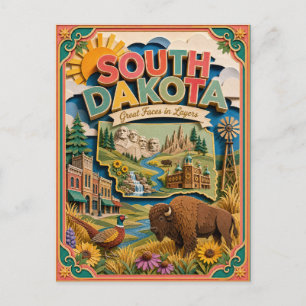 PopCut States South Dakota Colourful 3D Paper Art Postcard