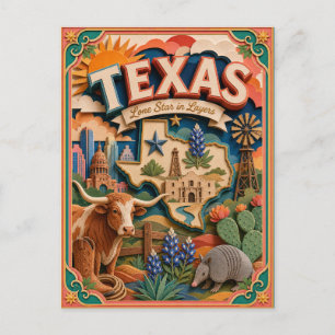 PopCut States Texas Colourful 3D Paper Art  Postcard