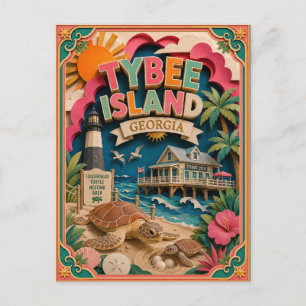 PopCut States Tybee Island Georgia Paper Art Postcard