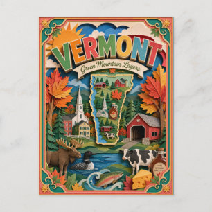 PopCut States Vermont Colourful 3D Paper Art Postcard