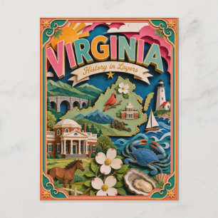 PopCut States Virginia Colourful 3D Paper Art Postcard