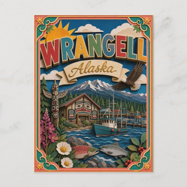 PopCut States Wrangell Alaska Paper Art Postcard (Front)
