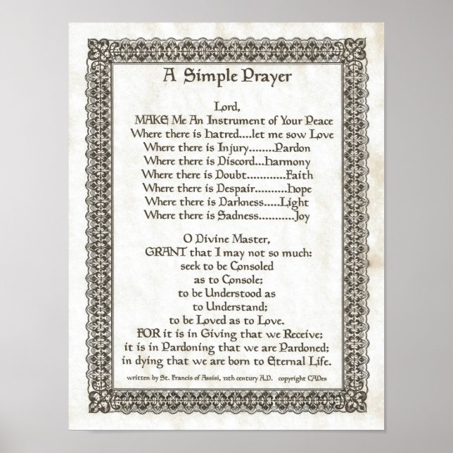 POPE FRANCIS=ST. FRANCIS SIMPLE PRAYER=Parchment Poster (Front)