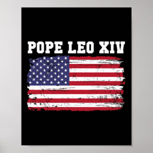 Pope Leo Xiv 14th First American Pope Usa Flag Vin Poster