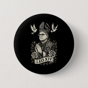 Pope Leo Xiv - Catholic Tattoo Style Christian Des 6 Cm Round Badge