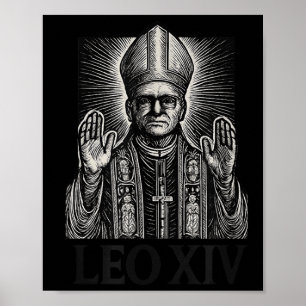 Pope Leo Xiv Woodcut Engraving Roman Catholic Desi Poster