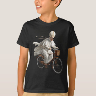 Pope Riding Bike Bicycle Catholic Church Bible Scr T-Shirt