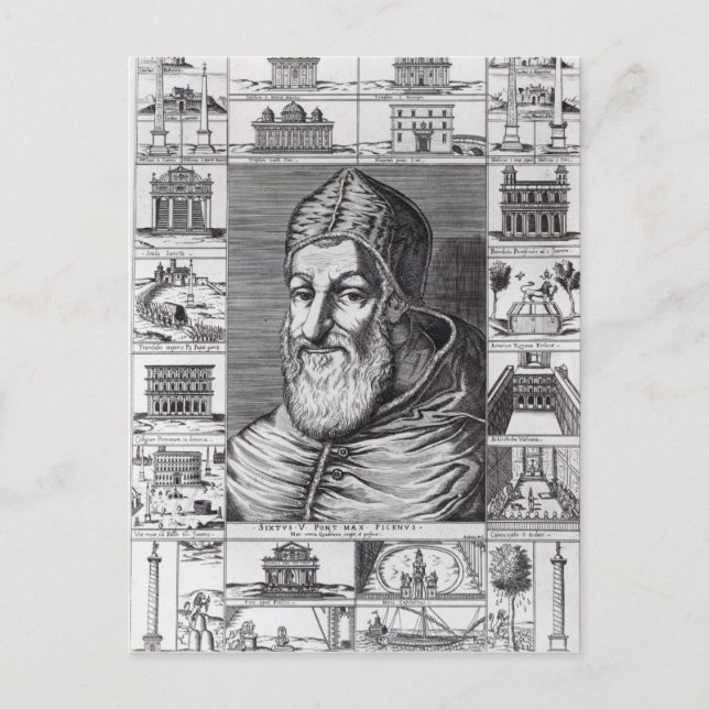 Pope Sixtus V, surrounded by the churches Postcard (Front)