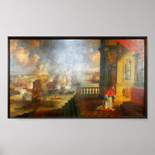 Pope St Pius V praying during Battle of Lepanto Poster
