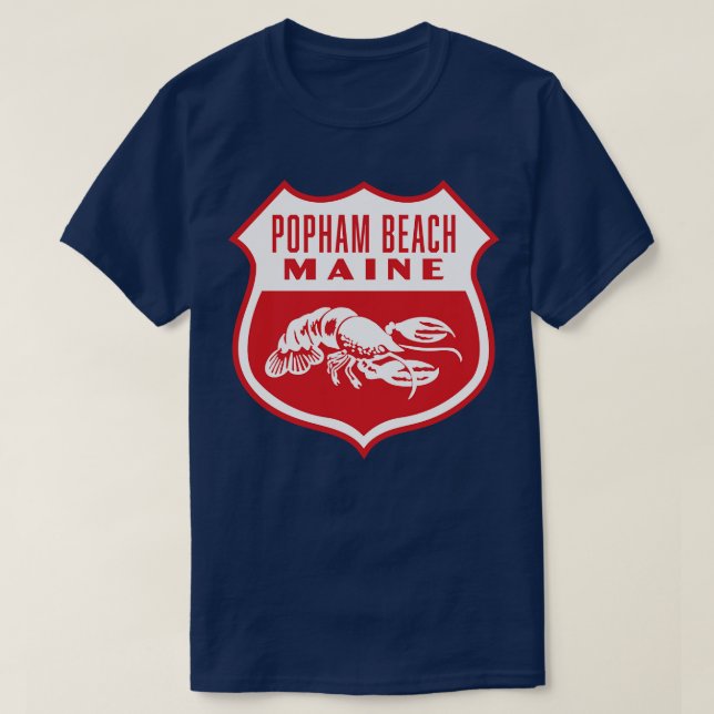 Popham Beach Maine Retro  Shield White T-Shirt (Design Front)
