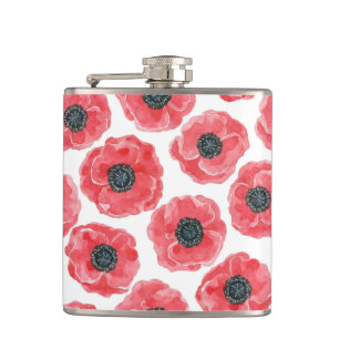 Popies watercolor hip flask