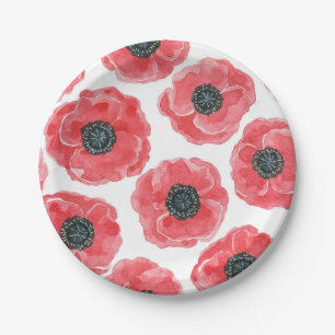 Popies watercolor paper plate