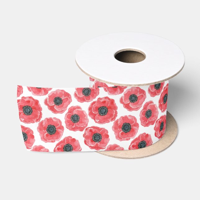 Popies watercolor satin ribbon (Spool)