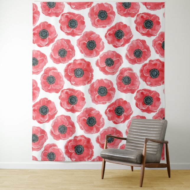 Popies watercolor tapestry (In Situ)