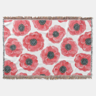 Popies watercolor throw blanket